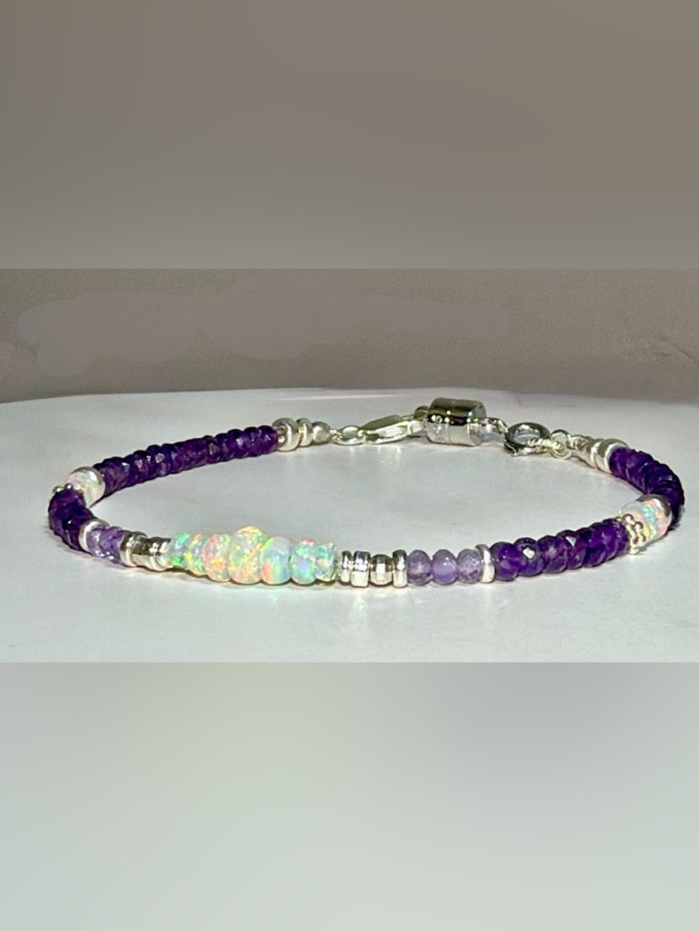 💜 Ethiopian Opal Purple Amethyst Bracelet in Sterling Silver